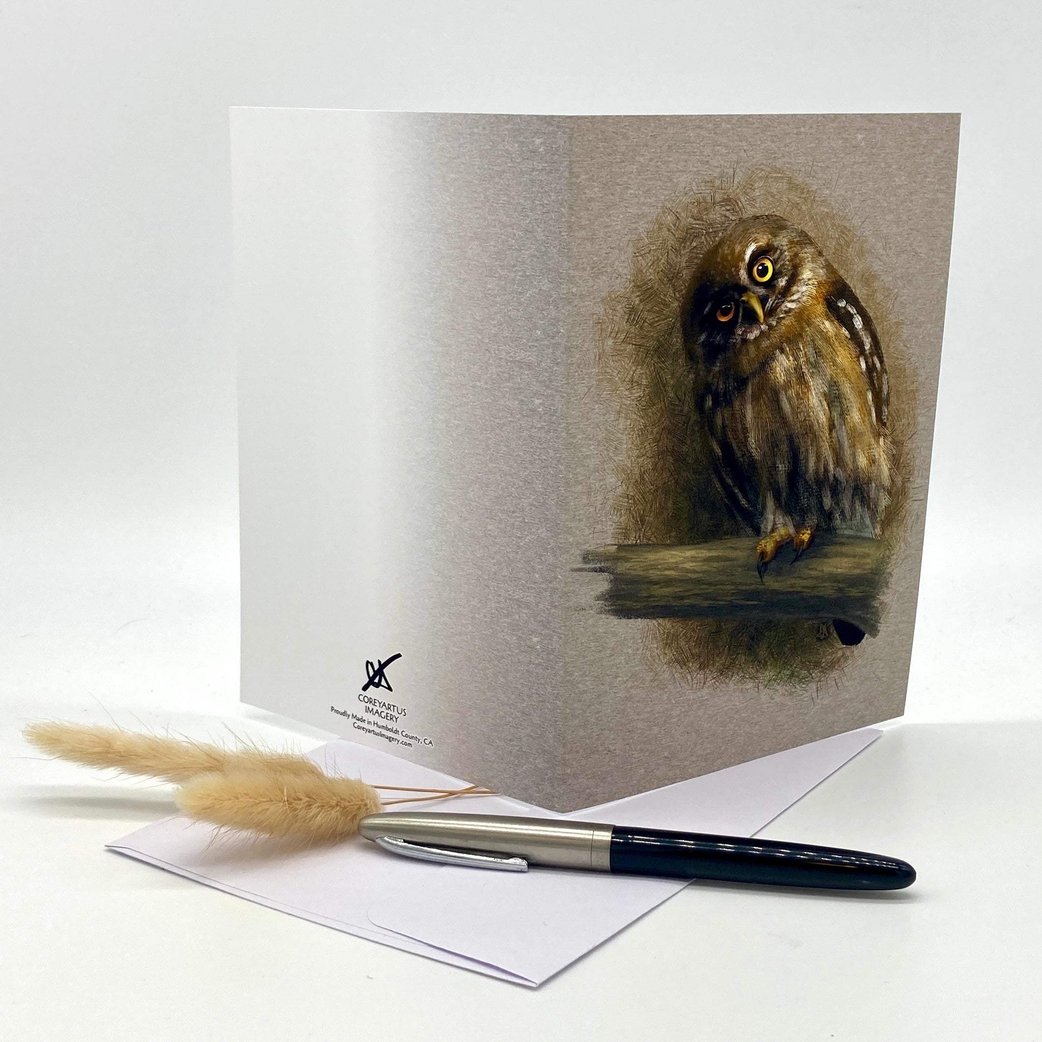 Greeting card with owl illustration on a white background