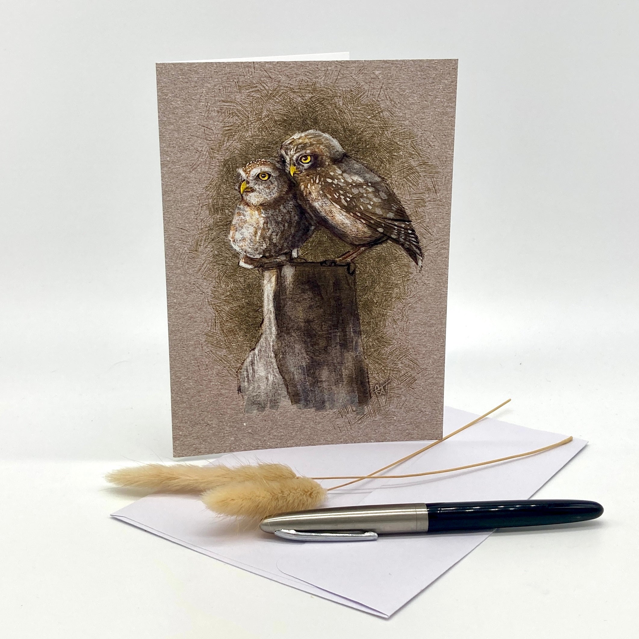Greeting card with owl illustration on a white background