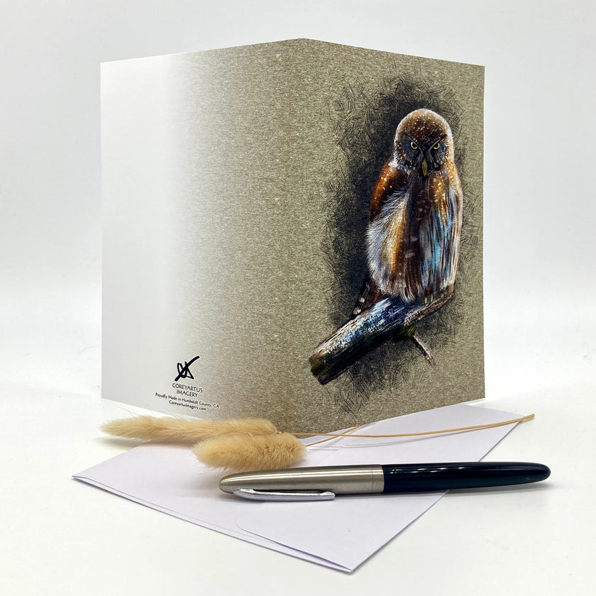 Greeting card with a bird illustration on a white background