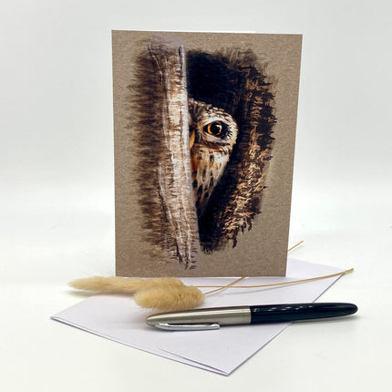 Greeting card with owl illustration on a white background