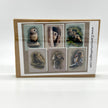 Backside product photography of  six owl illustrations on a white background