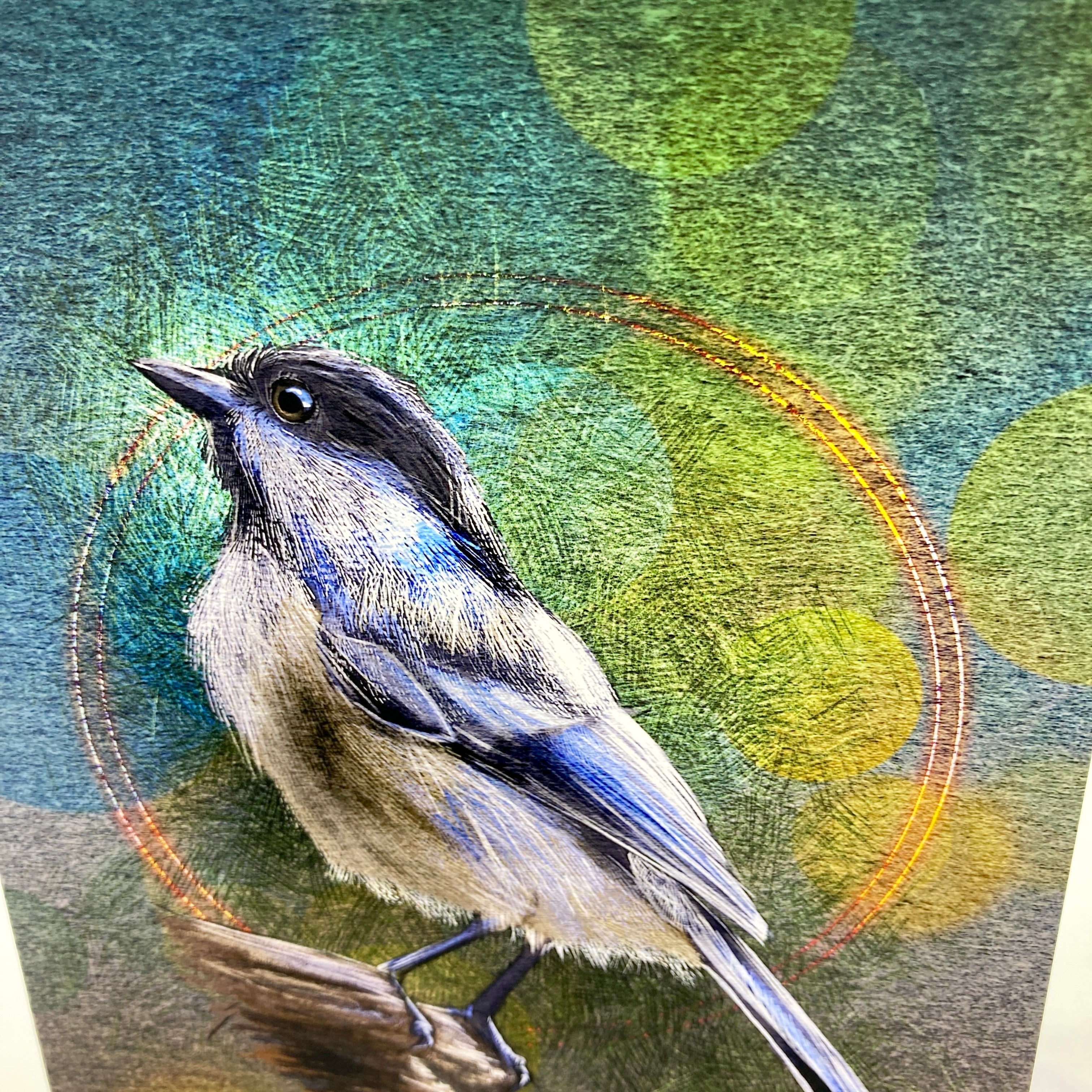 Colorful illustration of a bird on a textured background