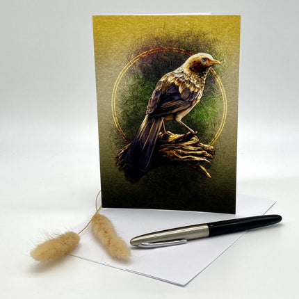 Greeting card with a bird illustration on a white background