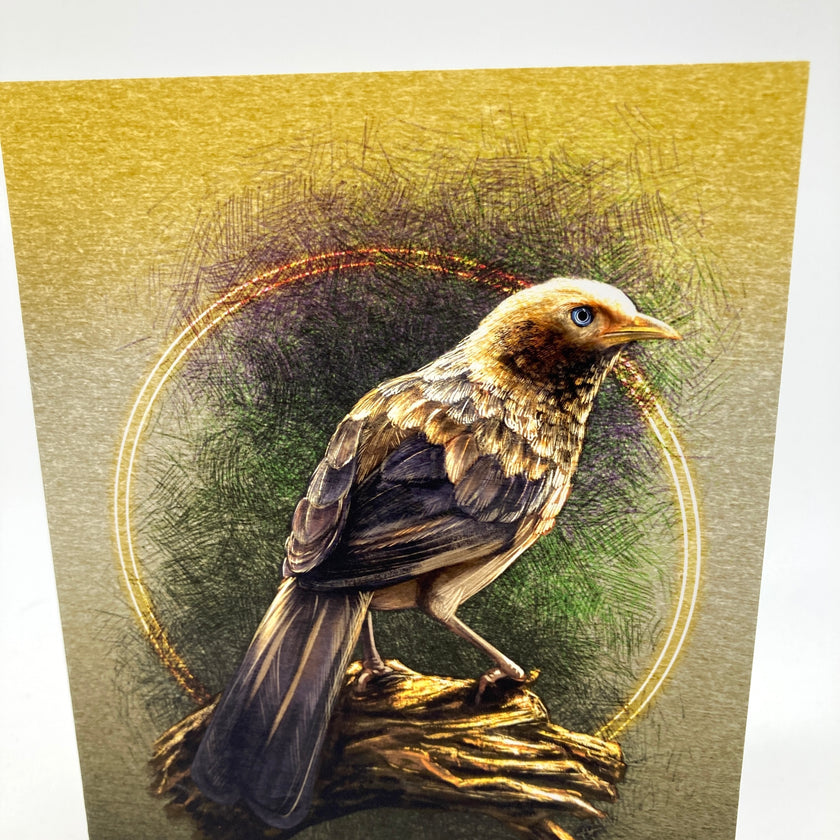 Illustration of a bird on a textured gold background
