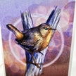 Product photo of a greeting card with a Pacific Wren in browns and purples.