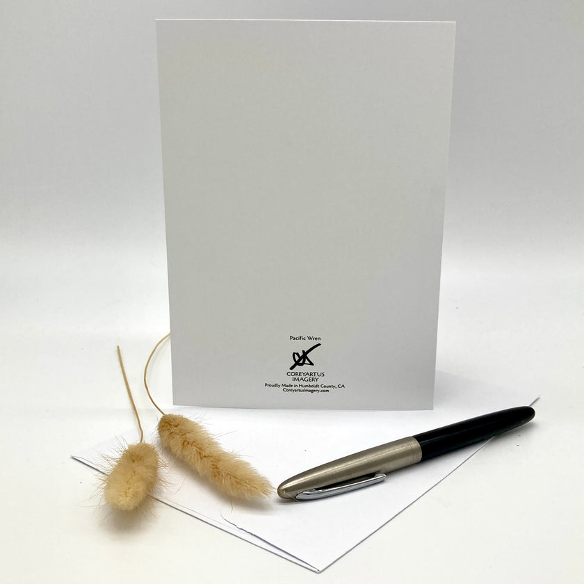 Product photo of the backside of a greeting card.