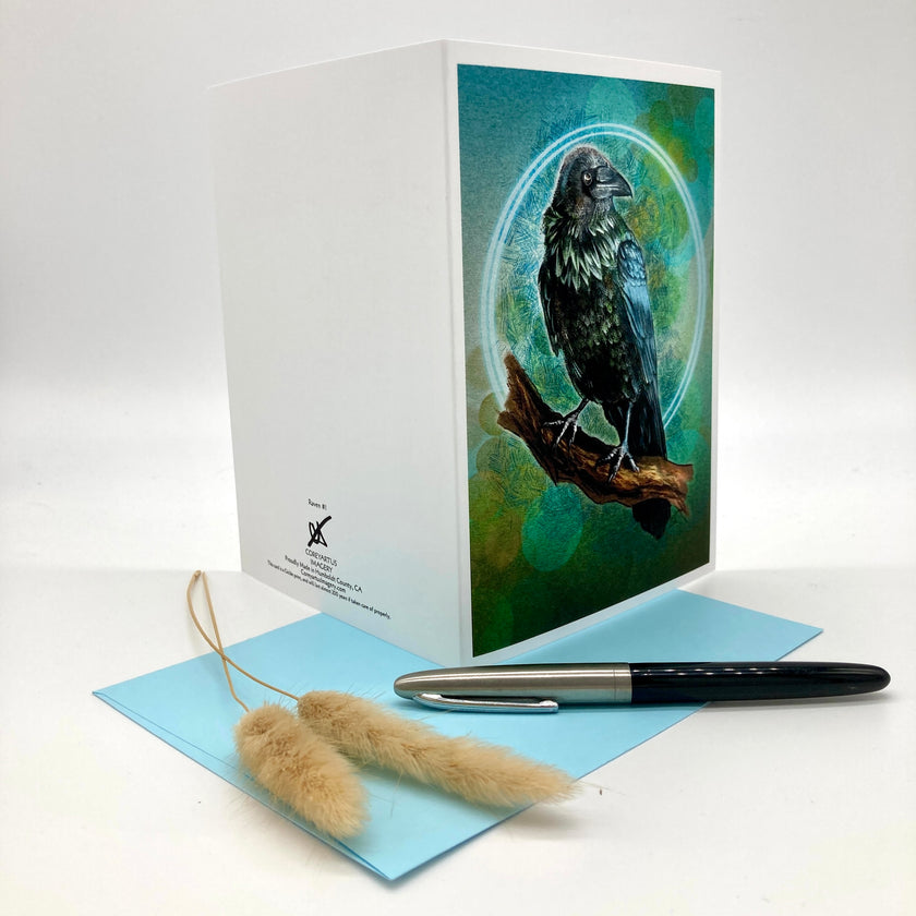 Raven on Green Single Greeting Card