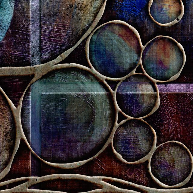 Abstract art with circular shapes and textured surface