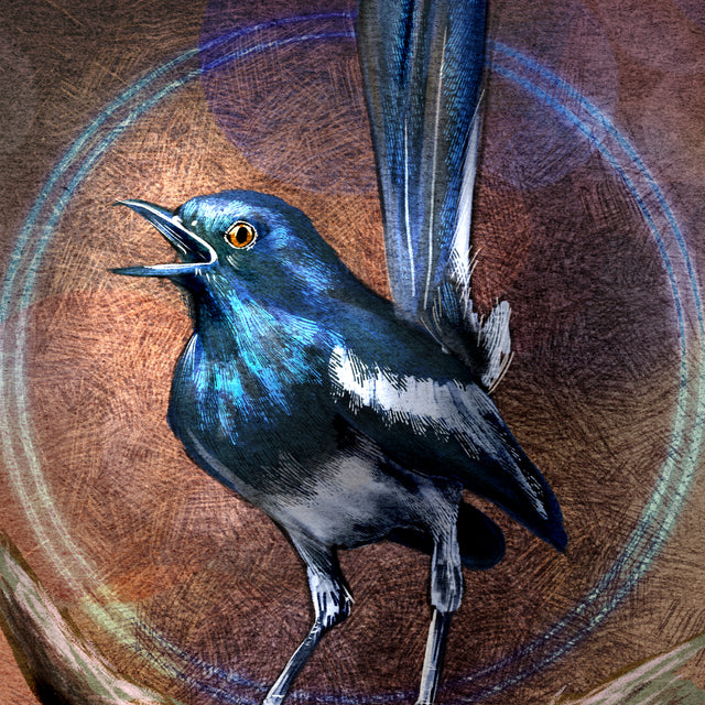 Blue bird illustration on a wooden background