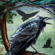Illustration of a raven with another raven flying in the background