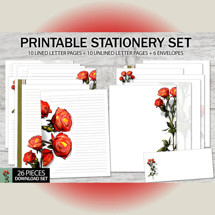 Red Rose Printable Stationery Mega-Pack
