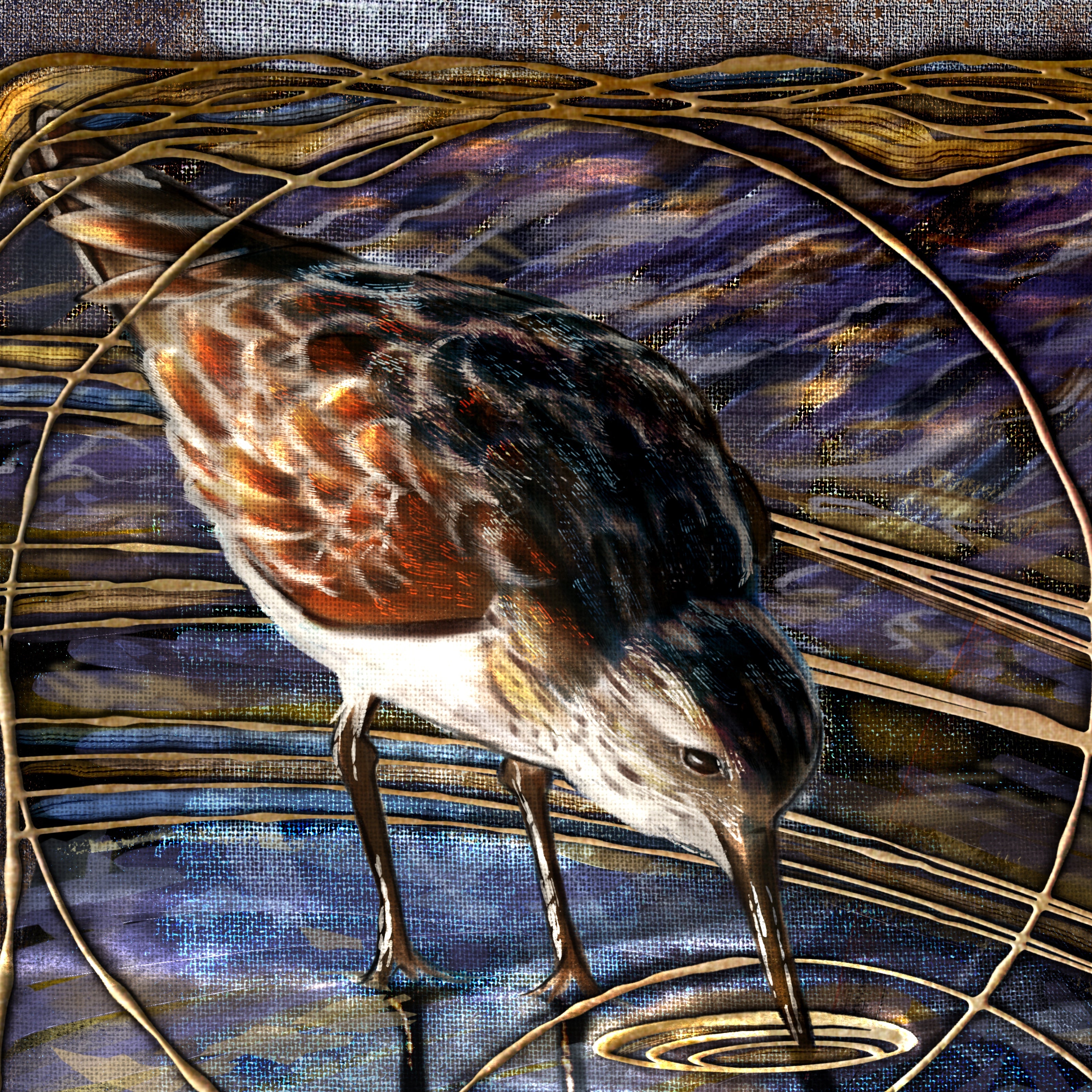 Artistic depiction of a bird with intricate patterns and colors