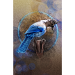 Blue bird on a branch with a circular design in the background