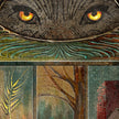 Close-up of a textured surface with animal eyes and natural elements