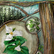 Artistic depiction of a flower and leaves with a textured background