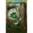 Decorative panel with floral design and nature elements on a textured background