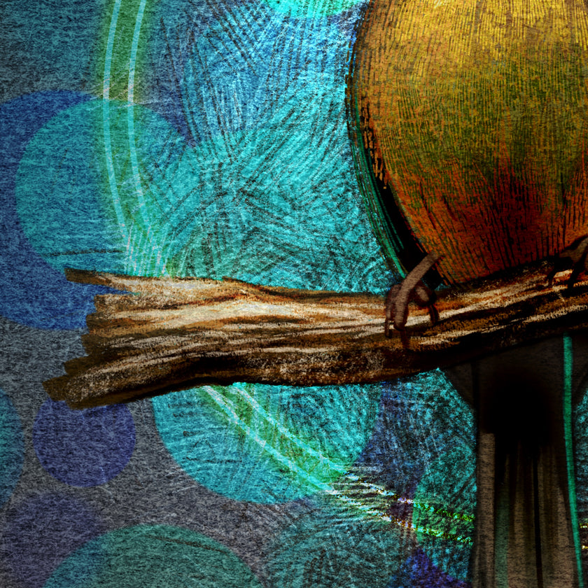 Close-up of a wooden stick against a colorful abstract background