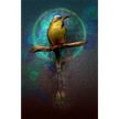 Colorful bird perched on a branch with a bokeh effect in the background