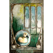 Decorative print with a duckling in a circular frame surrounded by stylized musical notes on a textured background.