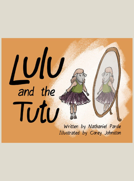 Book cover of 'Lulu and the Tutu' with a cartoon character in a tutu and a mirror reflection.