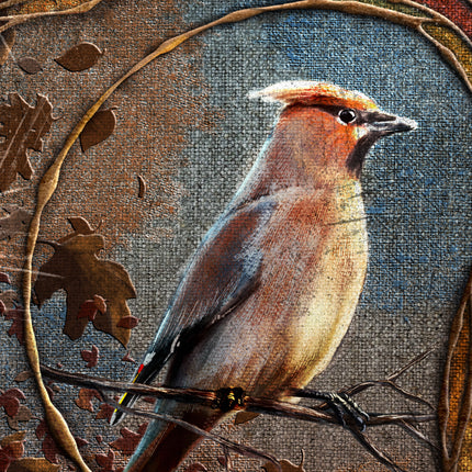 Bird perched on a branch with a textured background