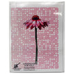 Card with a pink flower design on a patterned background, in a clear plastic case.