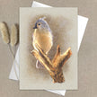 Greeting card with a bird illustration on a beige background