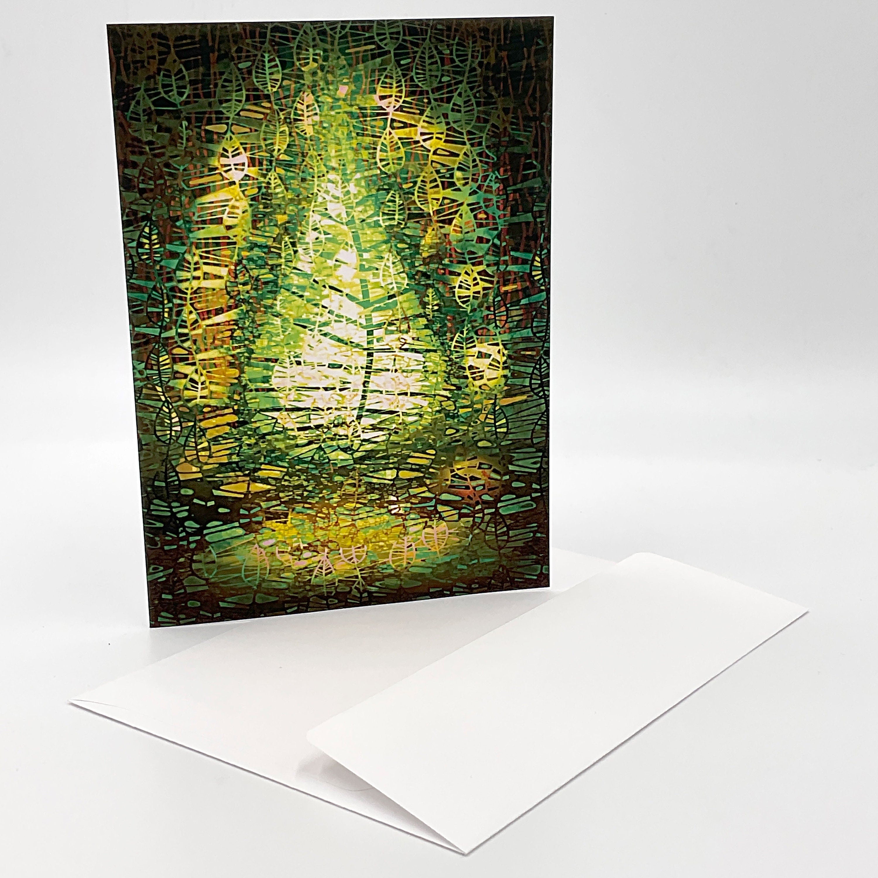 Abstract art print with green and yellow colors on a white background