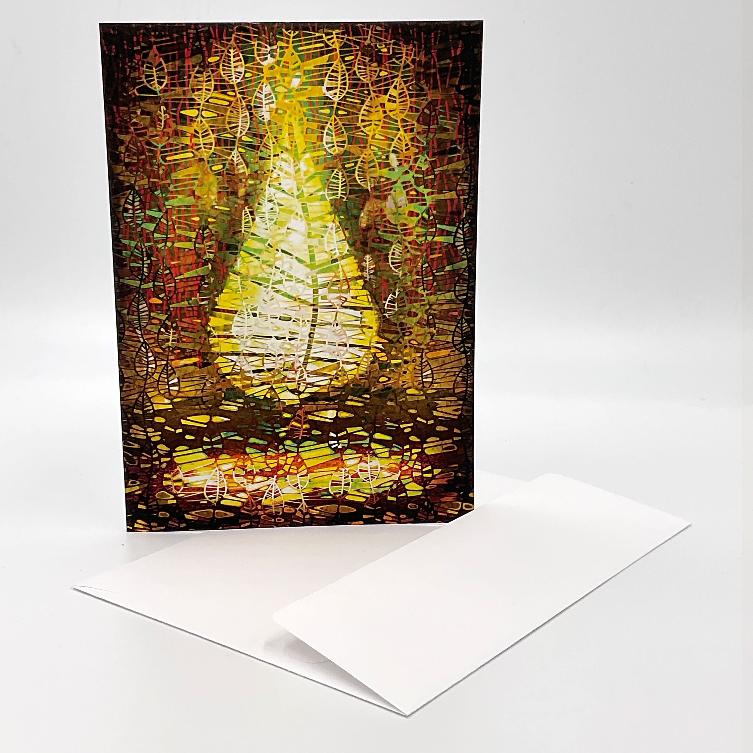 Greeting card with abstract design featuring yellow and brown colors on a white background