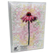 Greeting card with a pink flower design on a patterned background packed in a clear case