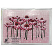 Card with pink and red floral design on a pink background, packaged in a clear case.