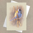 Greeting card with a bird illustration on a beige background