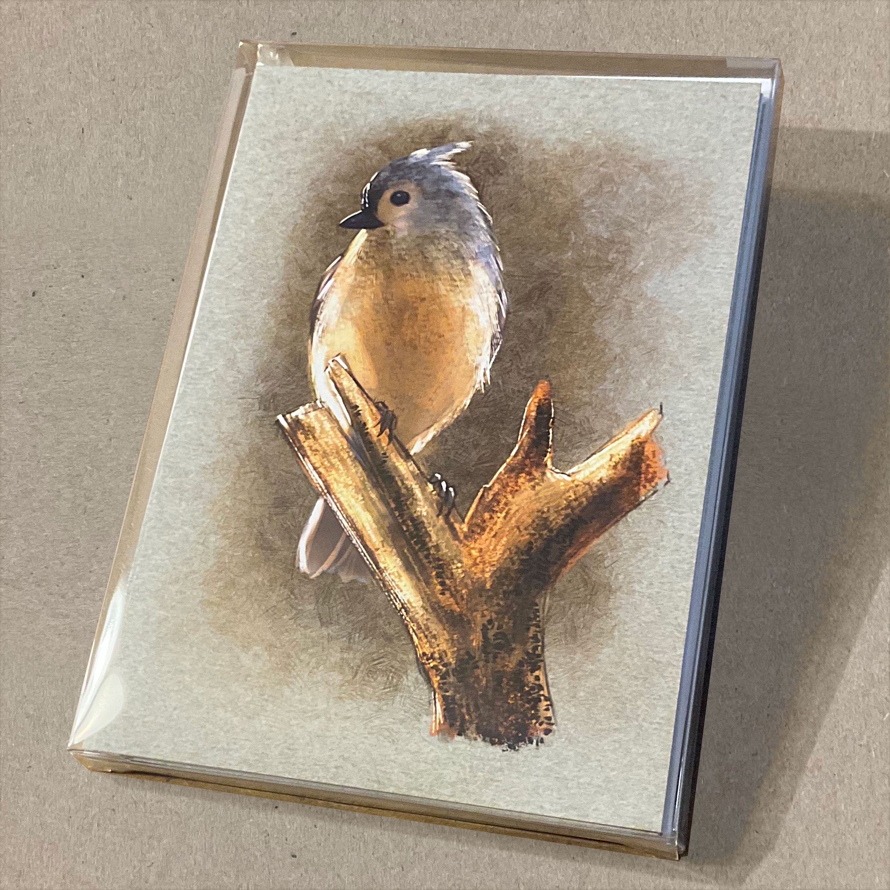 Page of greeting cards with a bird illustration on a beige background