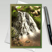 Greeting card with a waterfall design on a white background