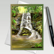 Greeting card with a waterfall design on a white background