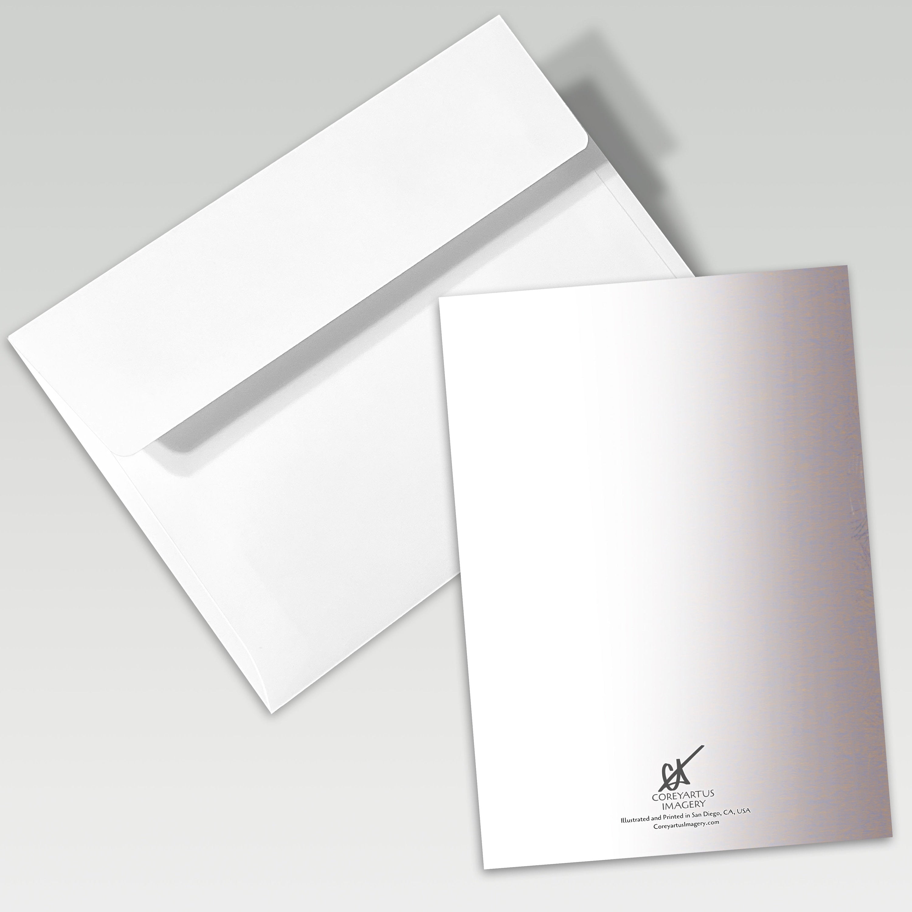 White card with a logo on a gray background