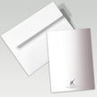 White card with a logo on a gray background
