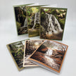 Set of nature-themed greeting cards with waterfalls on a white background