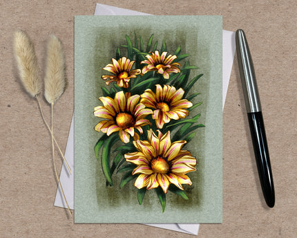 Gazania Blooms Cluster Single Greeting Card