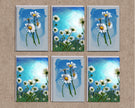 Set of six floral paintings with daisies on a textured beige background