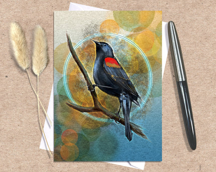 Red-Winged Blackbird Single Greeting Card